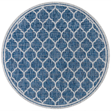 Trebol Moroccan Trellis Textured Weave Indoor/outdoor Round Rug